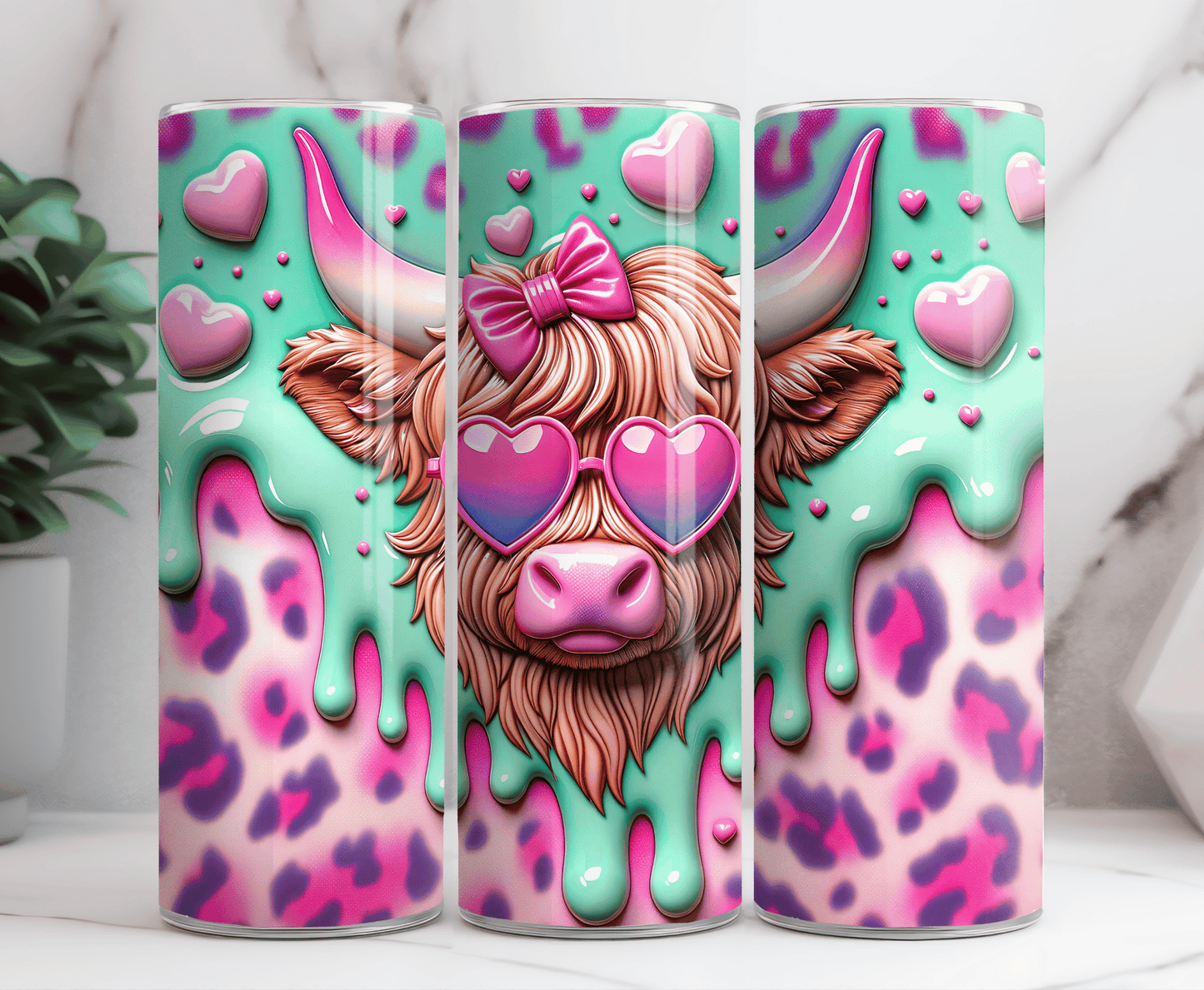 Heart shades valentine highland cow 20 oz tumbler