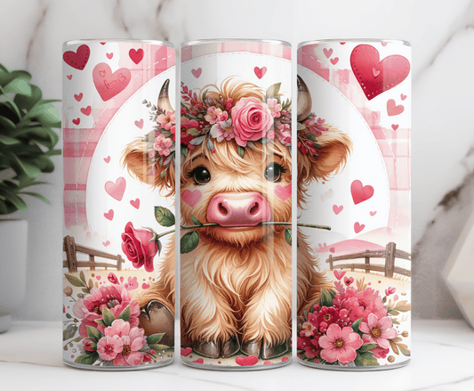 Highland cow rose valentine 20 oz tumbler