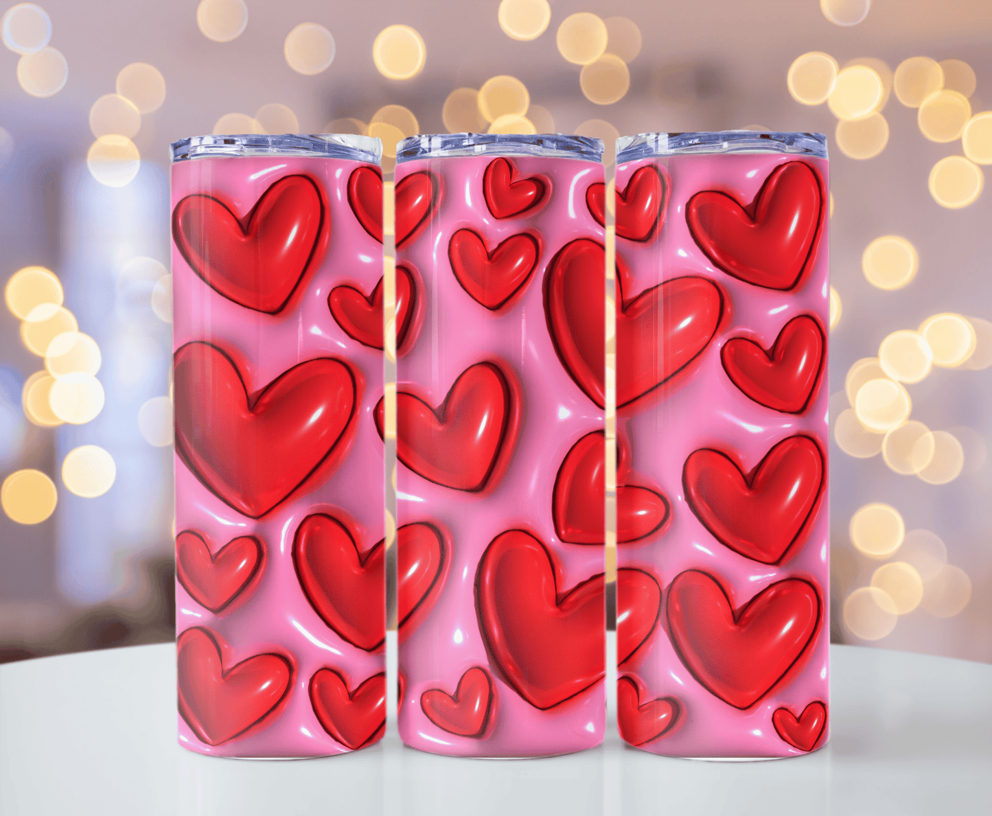 Pink red valentine heart 20 oz tumbler