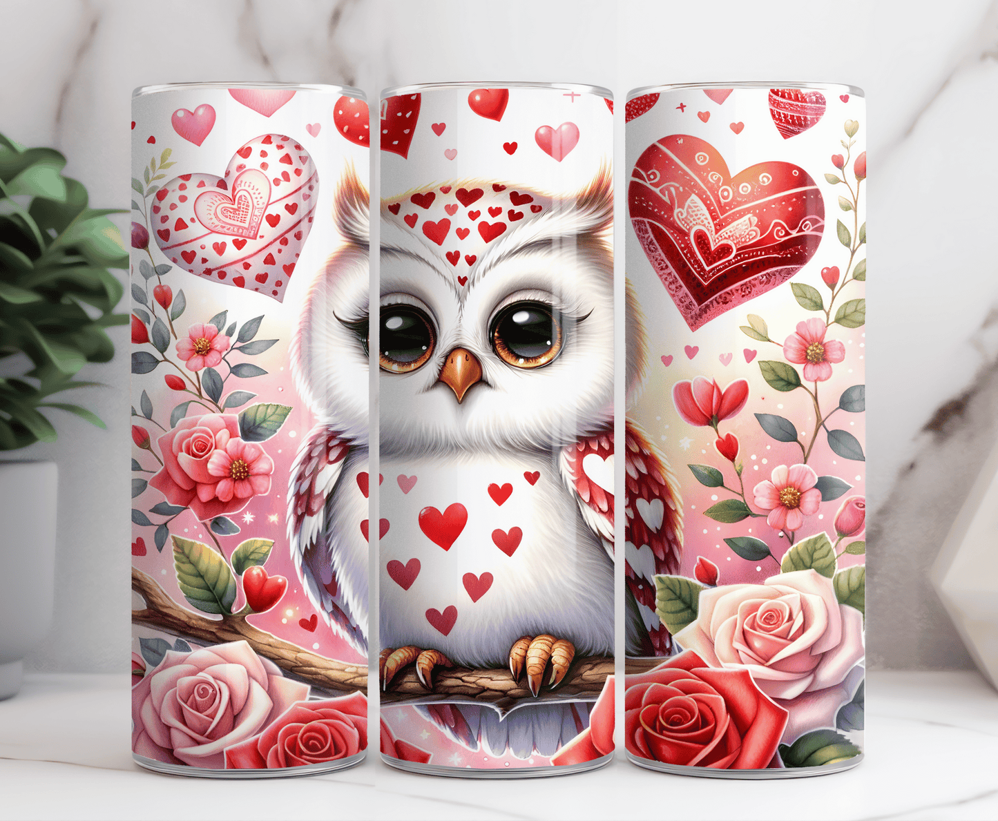 Valentine owl 20 oz tumbler