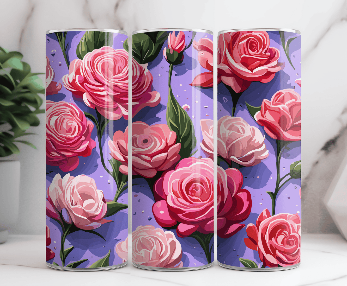 Purple pink rose valentine 20 oz tumbler