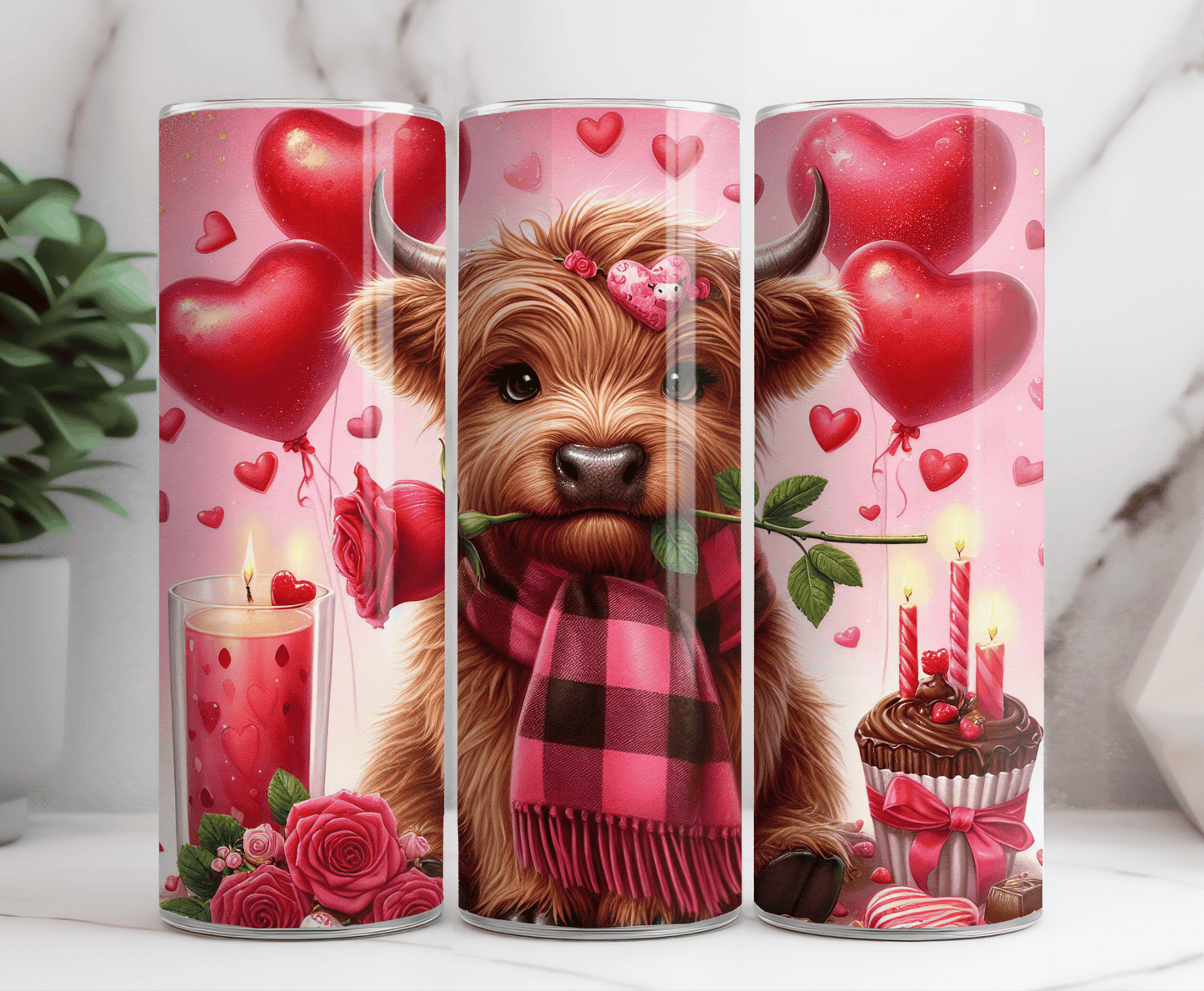 Highland cow scarf and rose 20 oz tumbler