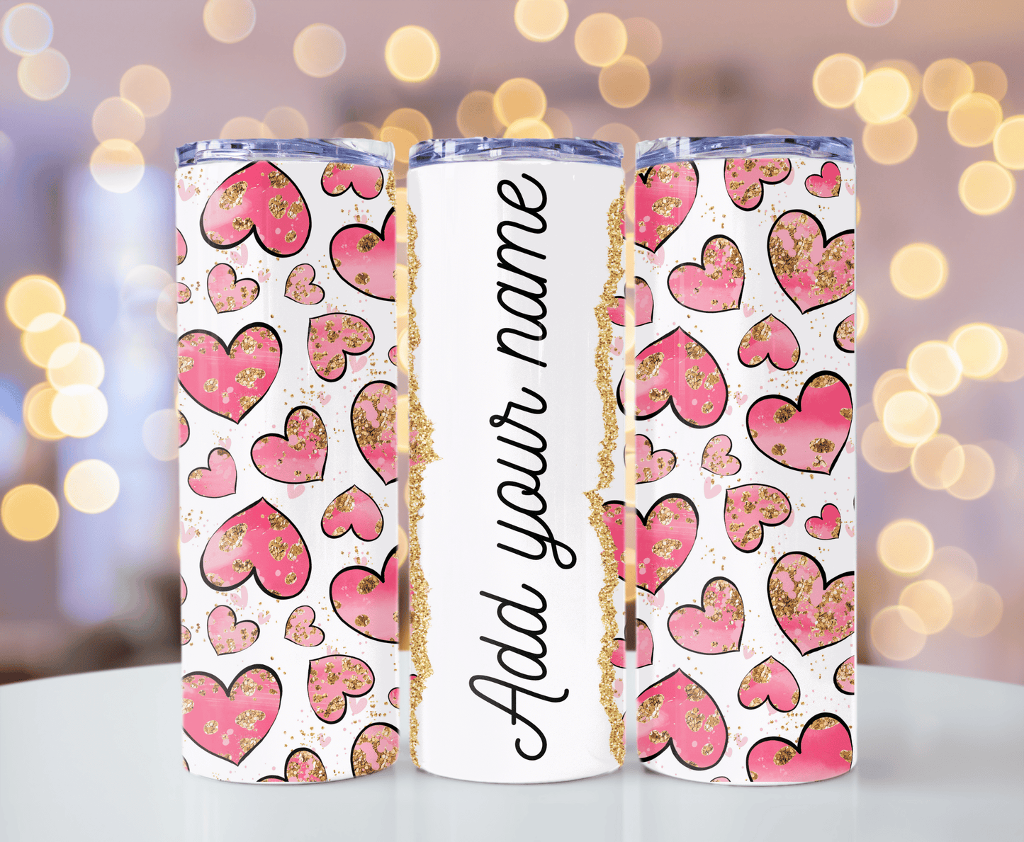 Valentine pink heart add your name custom 20oz tumbler