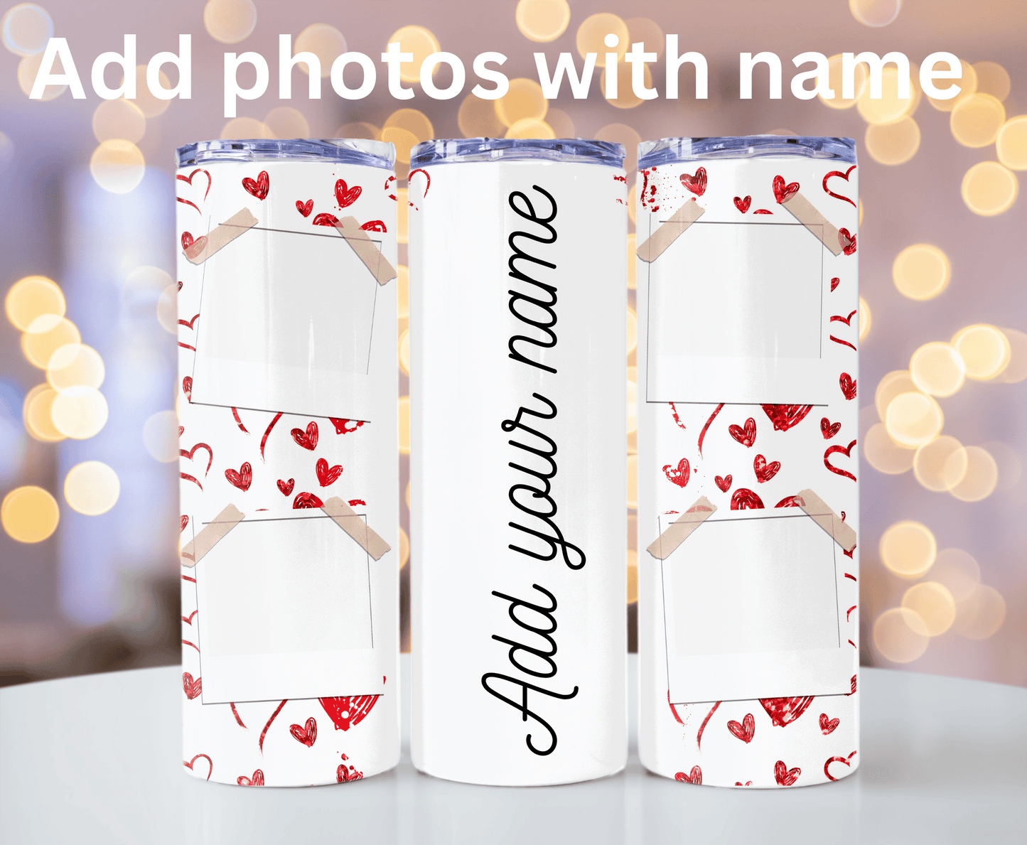 Red heart add your name with photos 20oz tumbler