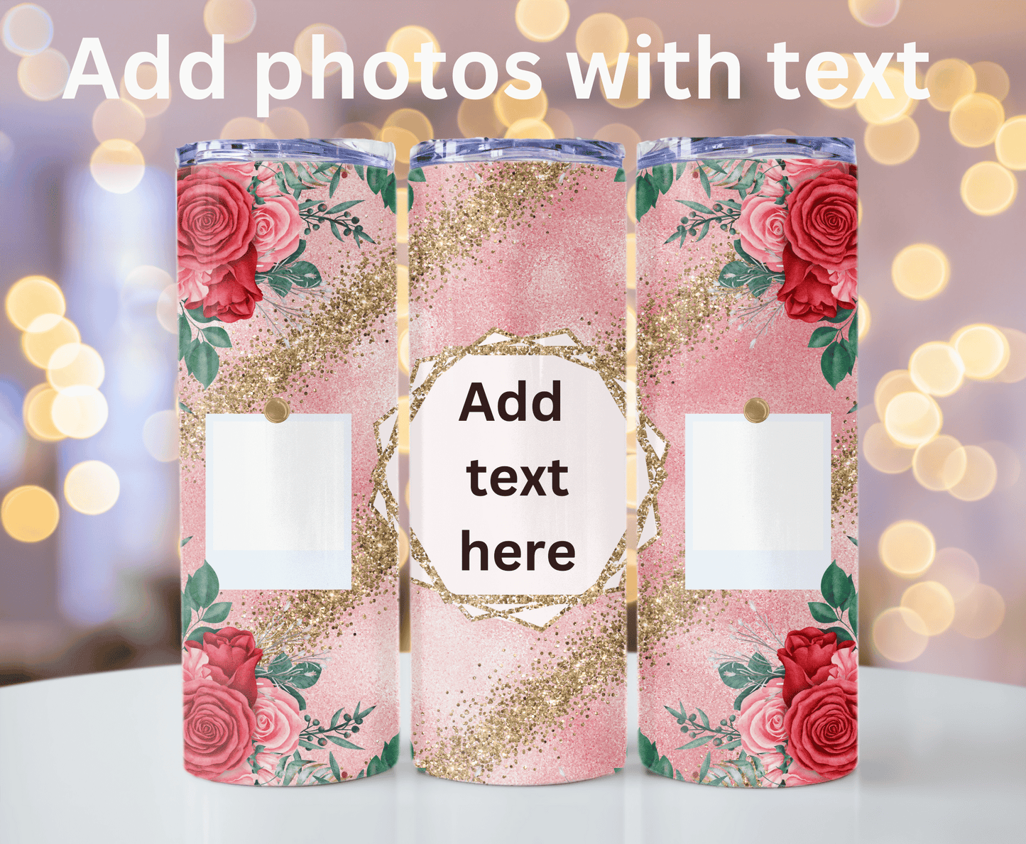 Custom add your photos with text 20 oz tumbler