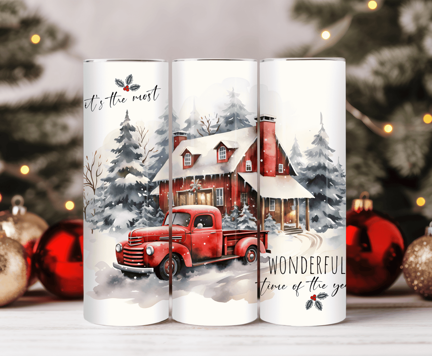 Red truck christmas tumbler