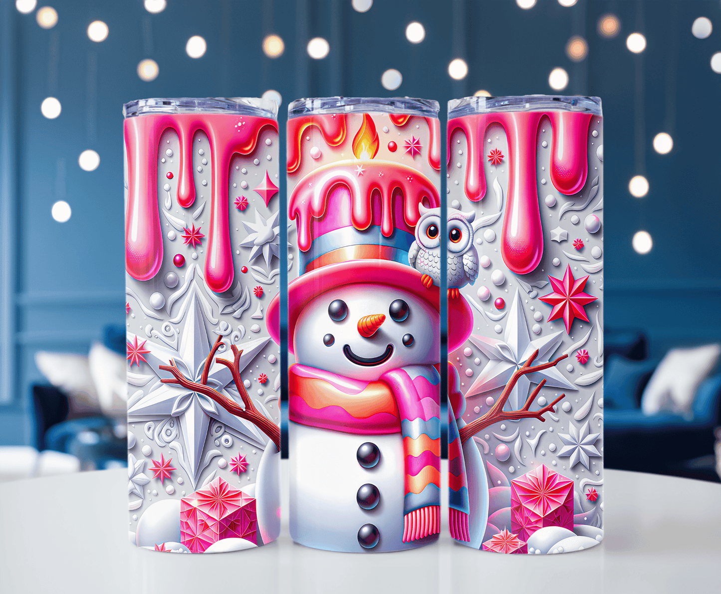 Pink christmas snowman tumbler