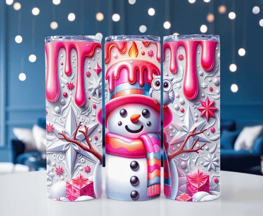 Pink christmas snowman tumbler